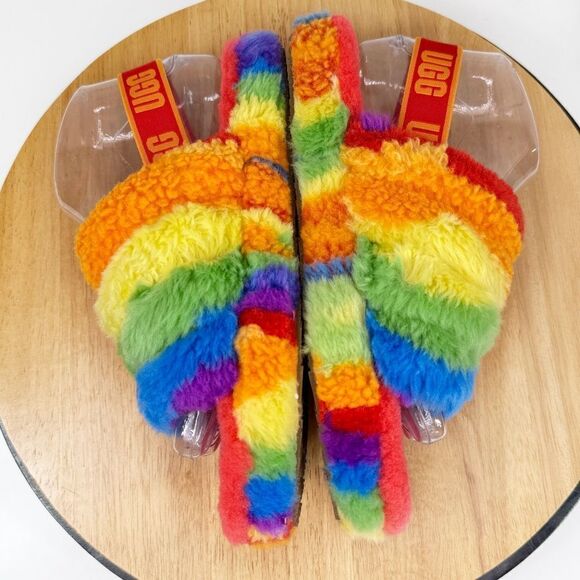 Ugg Fluff Yeah Faux Fur Rainbow Cali Collage Slide Sandals 6 Big Kid 8 Women - Picture 5 of 9